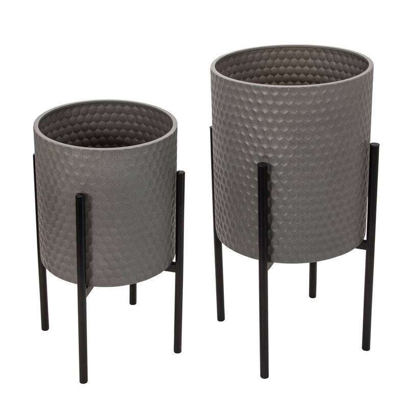 Sagebrook Home Chic Modern Planter Set of 2 - A Statement Piece for Indoor or Outdoor Greenery, Ideal for Contemporary Spaces - 14.0" x 14.0" x 23.0" - Gray and Black