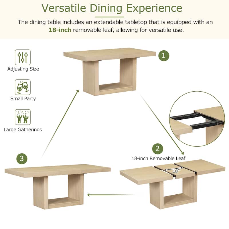 Roomfitters Contemporary 6-Piece 78" Extendable Pedestal Dining Table Set with 18" Leaf, Bench and 4 Chairs, Natural