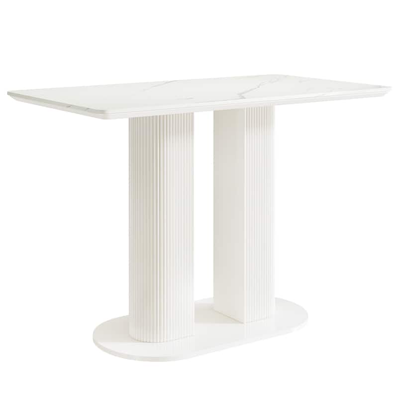 Counter Height Bar Table, Rectangular Pub Table with Faux Marble Tabletop, Home Bar Unit for Kitchen
