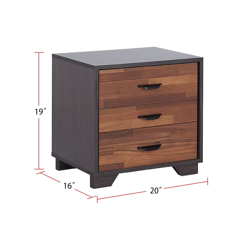 Nightstand with 3 Drawers in Walnut