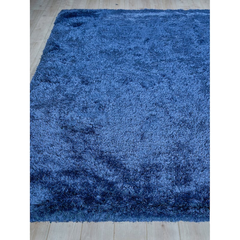EXQUISITE RUGS Sumo Shag Hand-loomed Polyester/Microfiber Navy Area Rug.