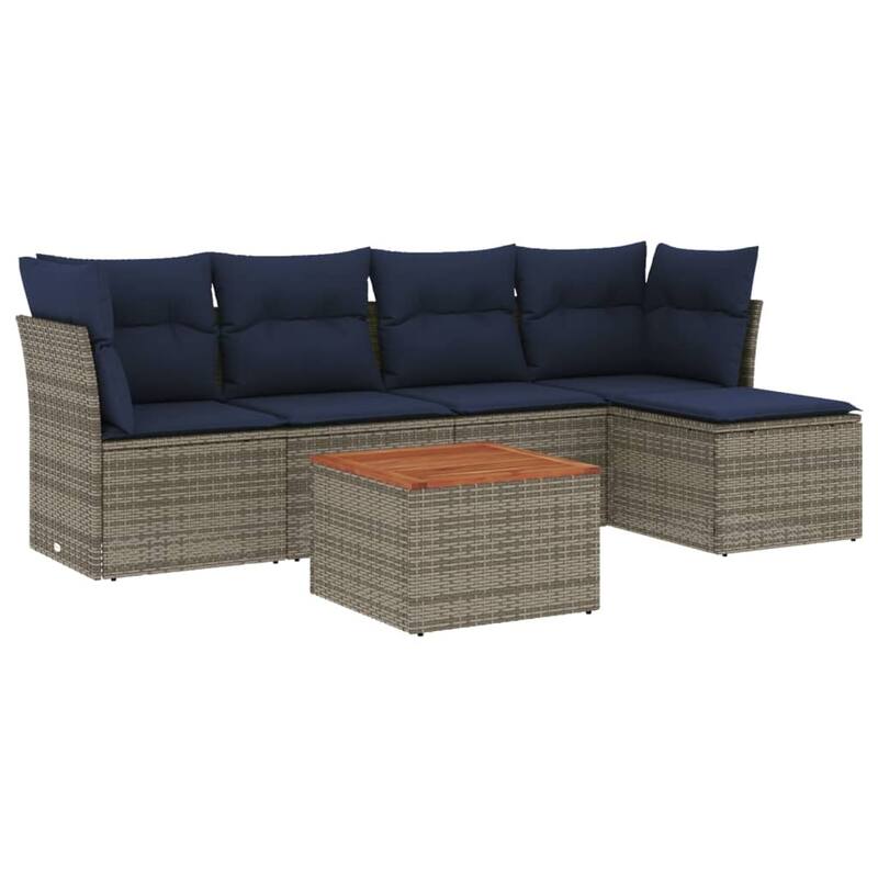 vidaXL Patio Sofa Set with Cushions Outdoor Furniture 6 Piece Poly Rattan - 24.4" x 24.4" x 27.2"