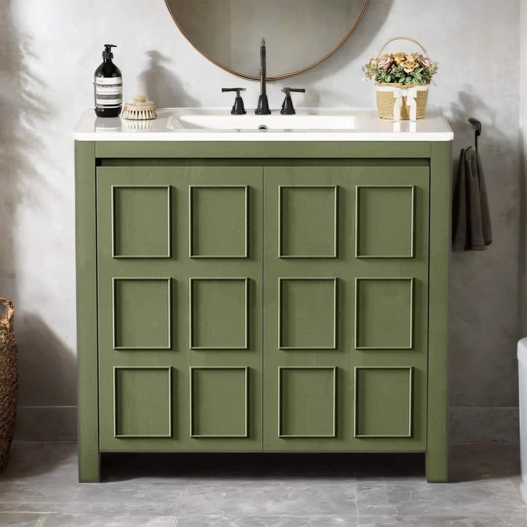36 inch Bathroom Vanity with Ceramic Sink, Soft-Close Door, Shelf