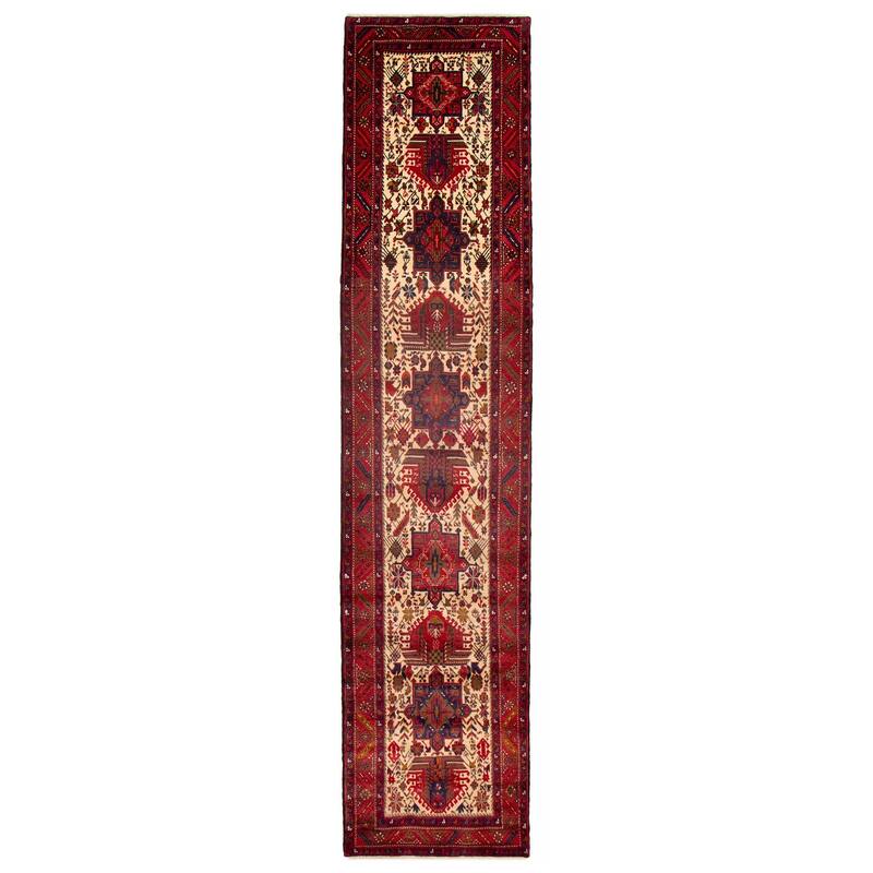 ECARPETGALLERY Hand-knotted Sarabi Cream, Red Wool Rug - 3'2 x 14'5 - Cream/ Red - 3'2 x 14'5