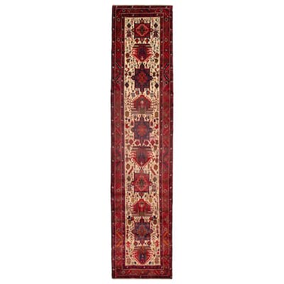 ECARPETGALLERY Hand-knotted Sarabi Cream, Red Wool Rug - 3'2 x 14'5