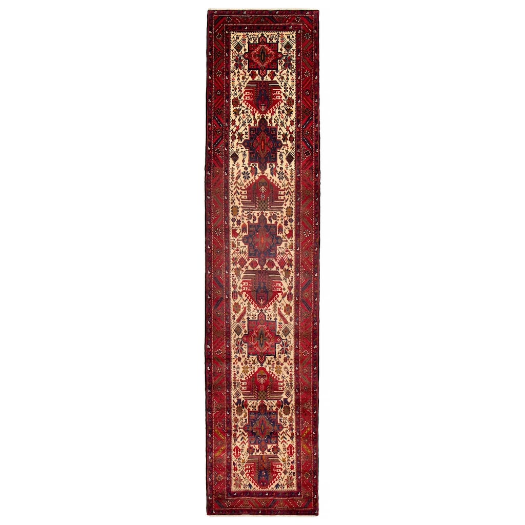 ECARPETGALLERY Hand-knotted Sarabi Cream, Red Wool Rug - 3'2 x 14'5