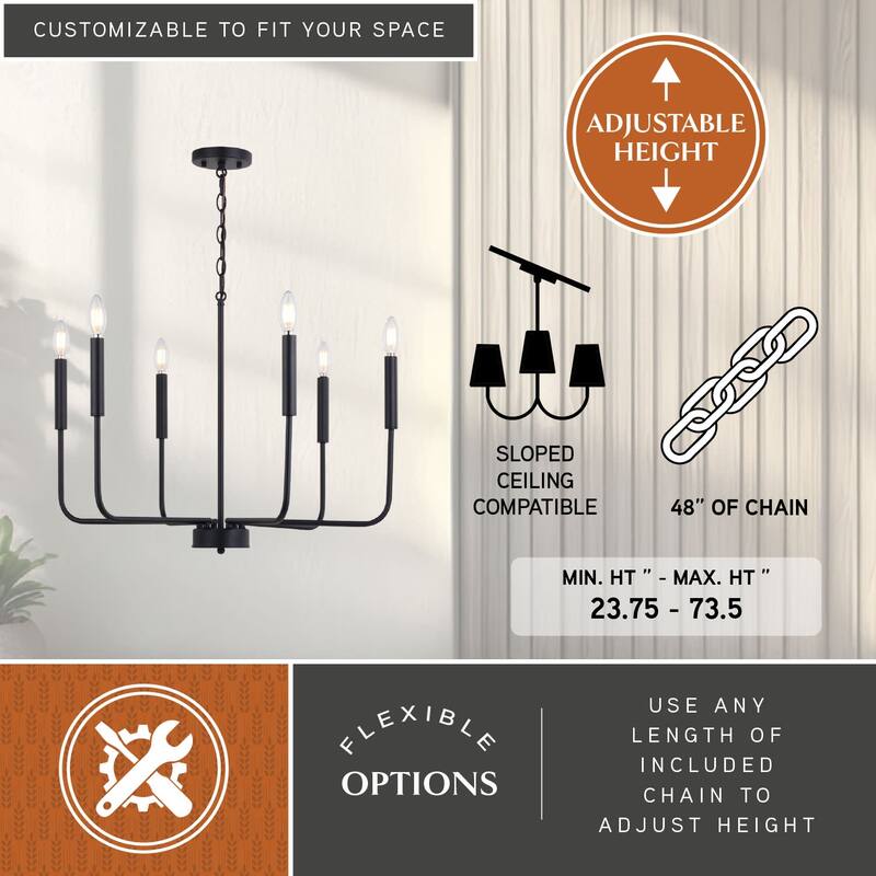 Vaxcel Lighting H0297 6 Light 26" Wide Taper Candle Style Chandelier