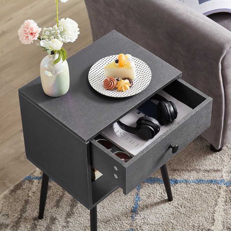 Javlergo Mid-Century Nightstand with 1-Drawer and Open Storage Shelf