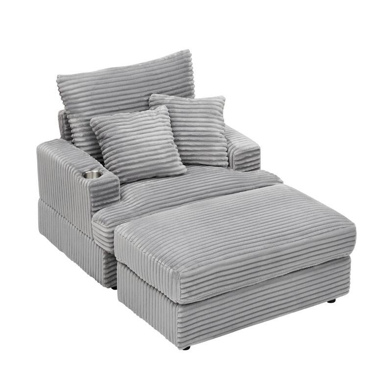Corduroy Single Sofa+Ottoman, Cup Seats and No Cup Seats