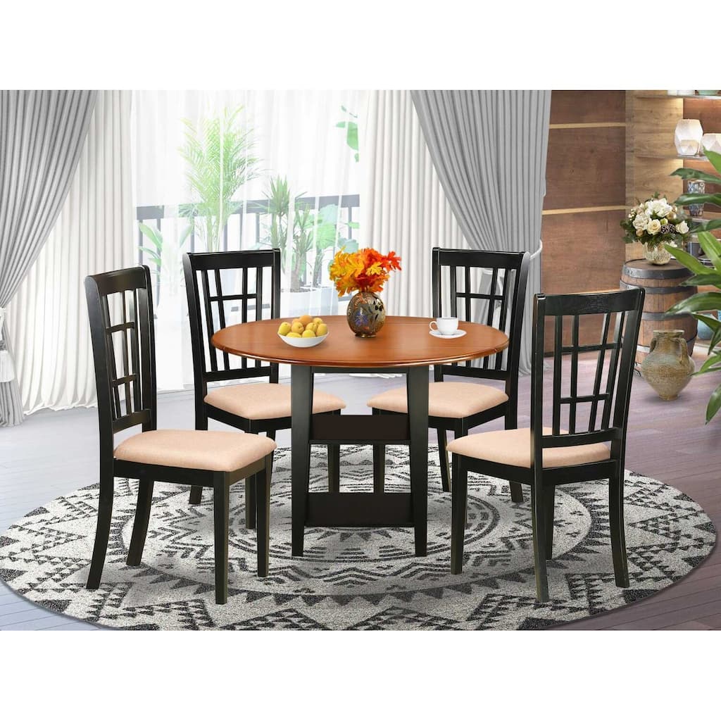 HomeStock 5-Pc Black and Cherry Finish Solid Wood Top - Round Dining Room Set - Seats-4