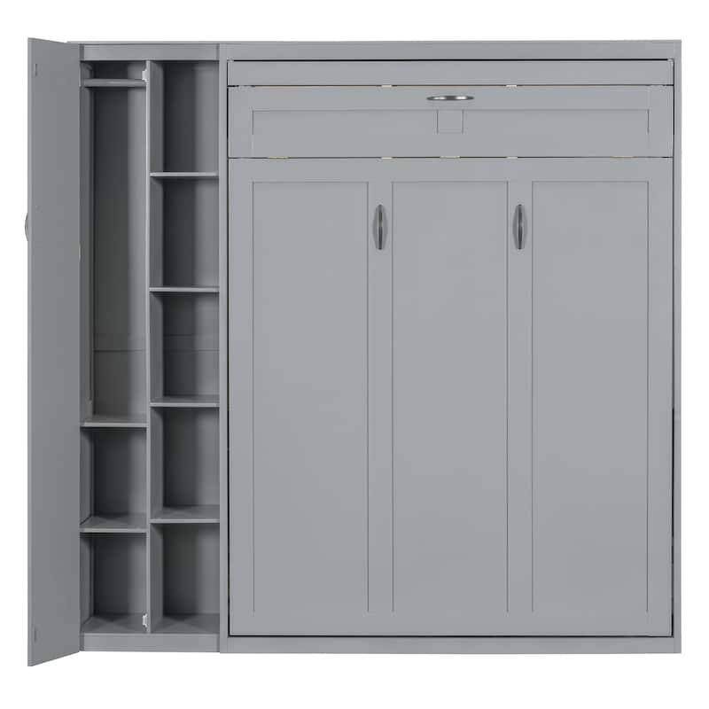 Murphy Bed Wall Bed with Shelves, Wardrobe and LED Lights
