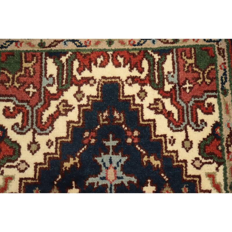 Hand Knotted Oriental 100% Wool Carpet Traditional Medallion Navy Blue & Blues Heriz (serapi) Area Rug - 5' 2'' X 2' 9''