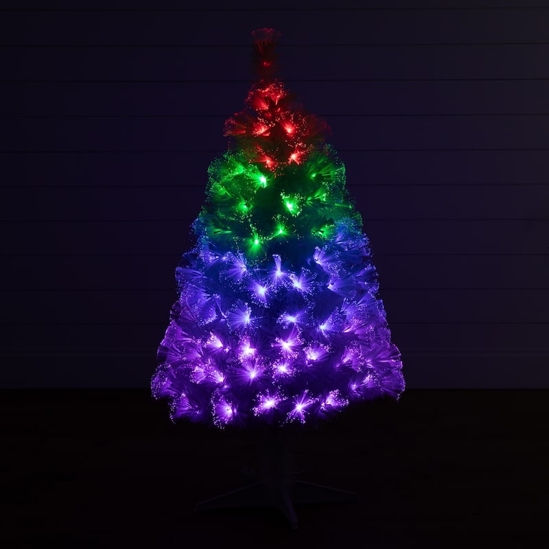 4' Pre-Lit White Fiber Optic Artificial Christmas Tree, Multicolor LED Lights - 4 Foot