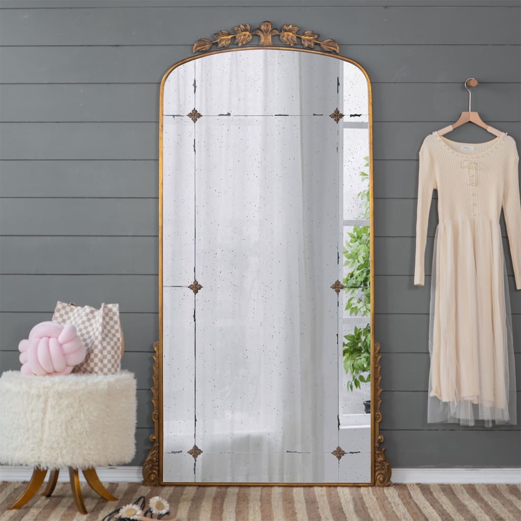 Antique Gold Metal Full Length Floor Mirror