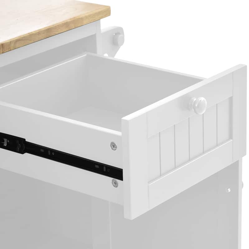 Kitchen Island Cart with Microwave Cabinet & 2 Locking Wheels, Floor Standing Buffet Server Sideboard with Solid Wood Desktop