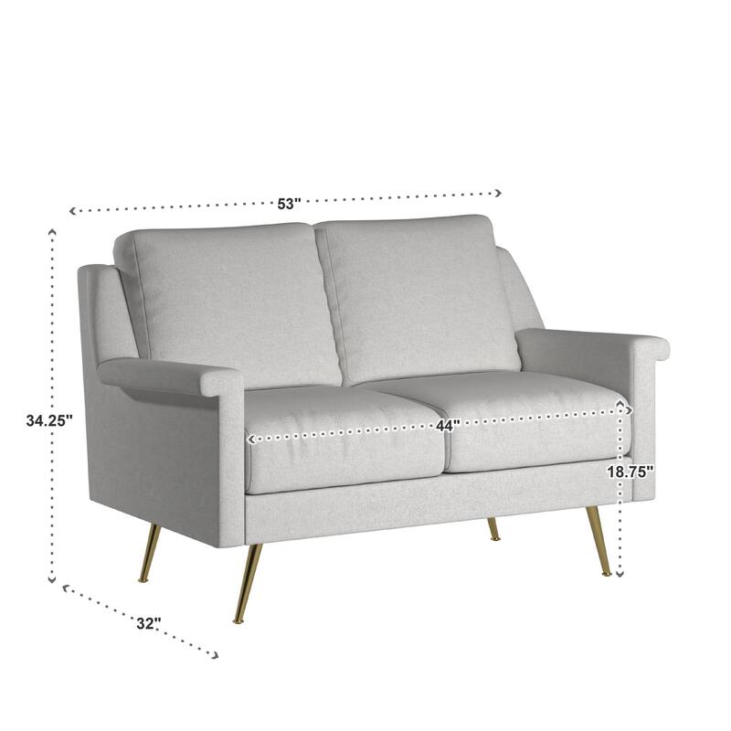 Cade Grey Fabric Loveseat with Gold Metal Legs by iNSPIRE Q Modern
