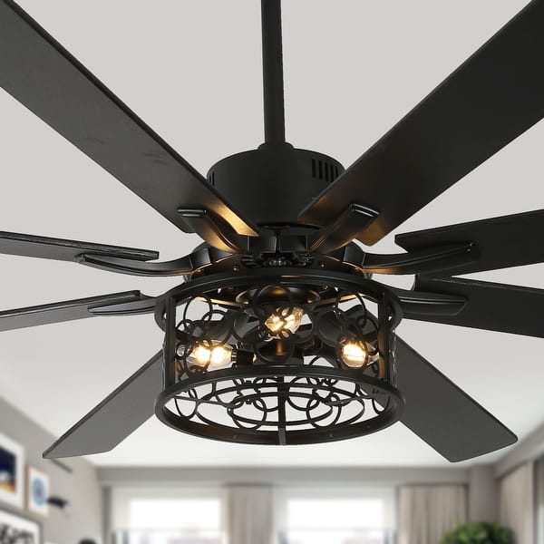 slide 2 of 13, Chichoice 72" Farmhouse Large Ceiling Fan with Lights and Remote, 8-Blade 6 Speeds DC Motor Caged Ceiling Fan for Large Room 72" - Black