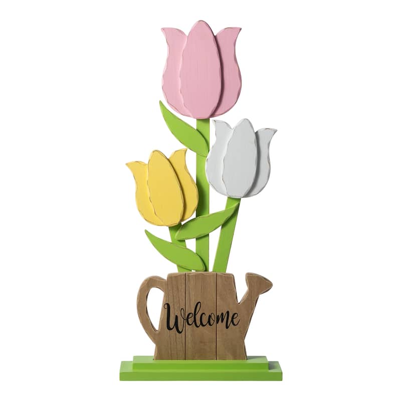Glitzhome 30"H Easter Wooden Tulip Porch Decor