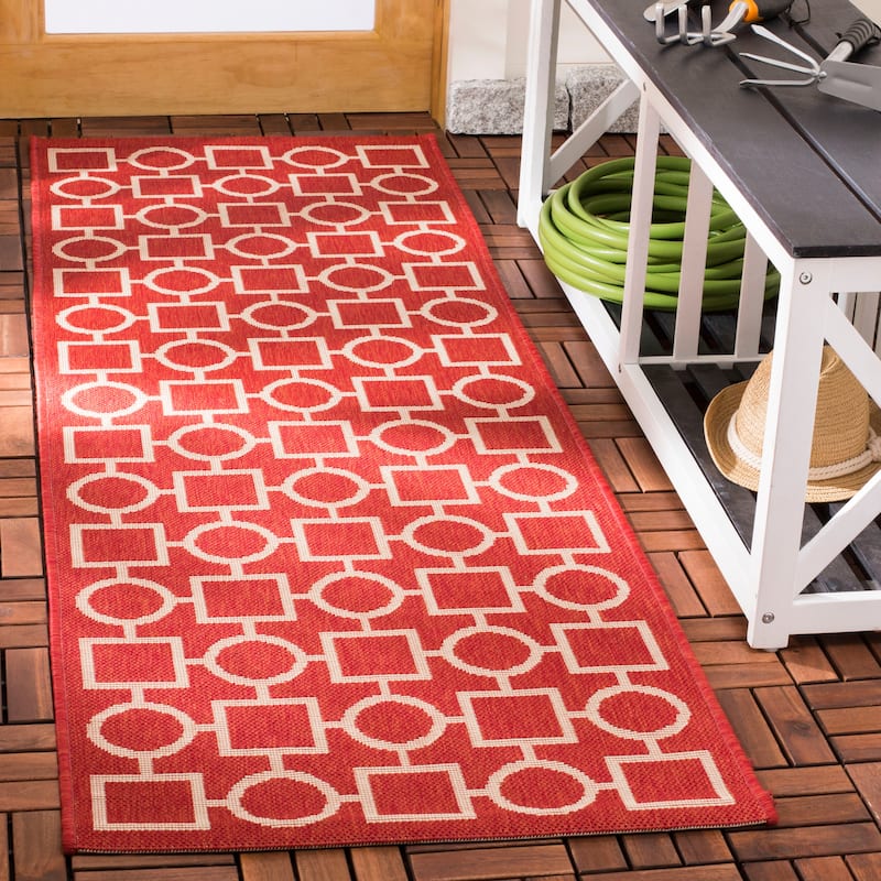 SAFAVIEH Courtyard Sharlene Indoor/ Outdoor Waterproof Patio Backyard Rug - 2'3" x 6'7" Runner - Red/Bone