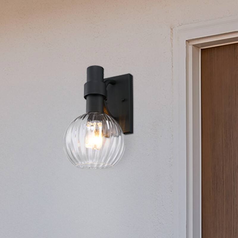 Fernwood 7.5 in. 1-Light Black Outdoor Wall Sconce Light for Porches - 13