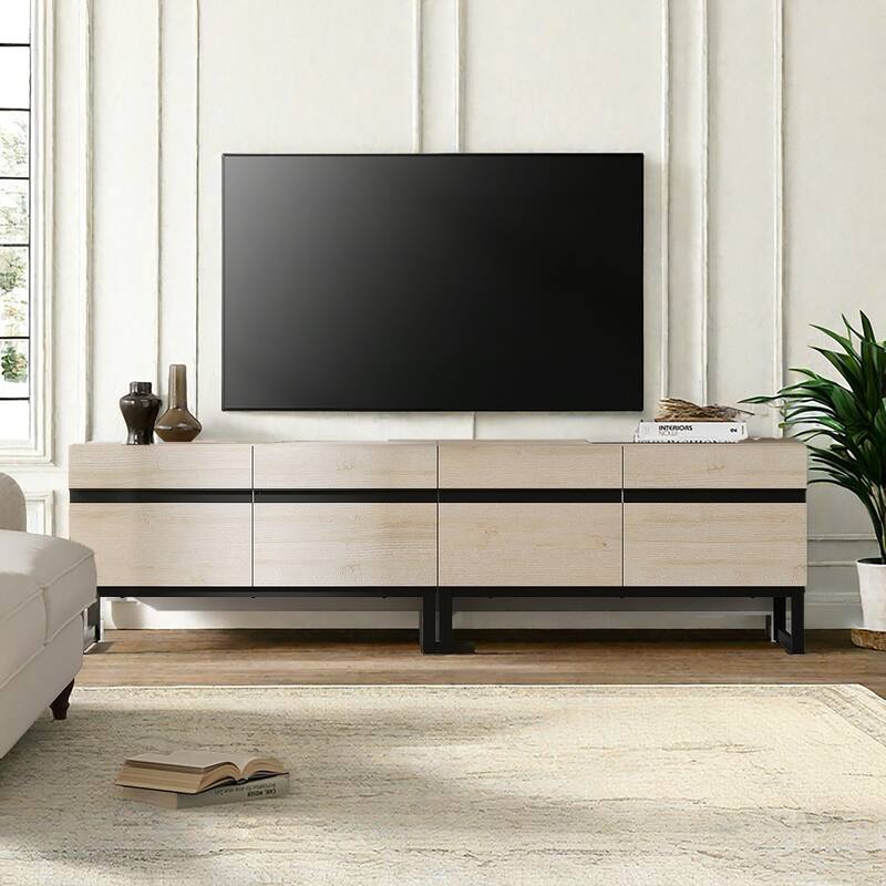 WAMPAT Modern TV Stand with Storage Cabinets, Wood Entertainment Center Media Console Table with Metal Legs for Living Room