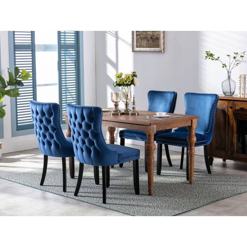Upholstered Wing-Back Dining Chair - Blue