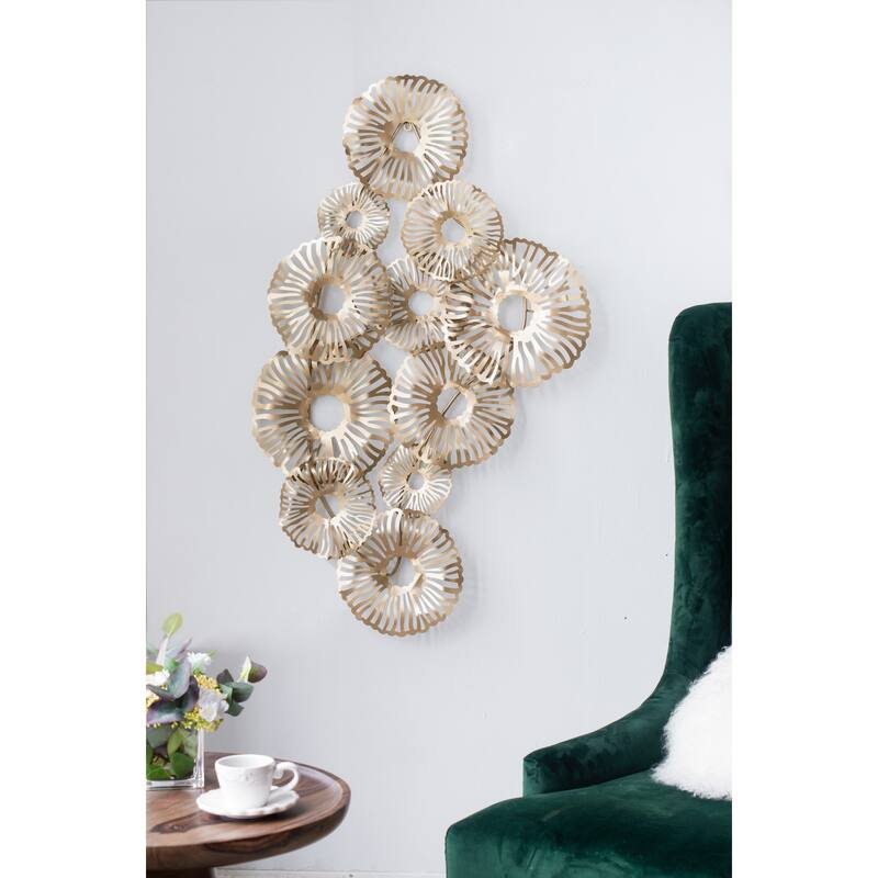 Modern Gold Iron Art Wall Decor with Open Circular Shape, for Office Beach Sunroom and Chic Living Room - Gold