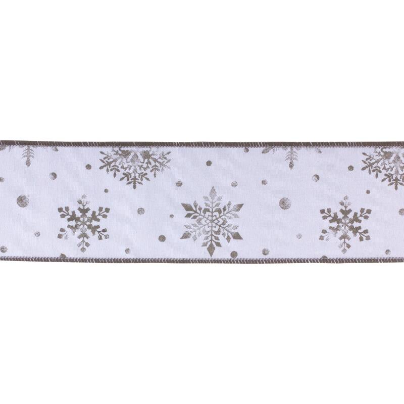 Snowflake Christmas Wired Craft Ribbon - 4" x 20 Yards - White and Gray