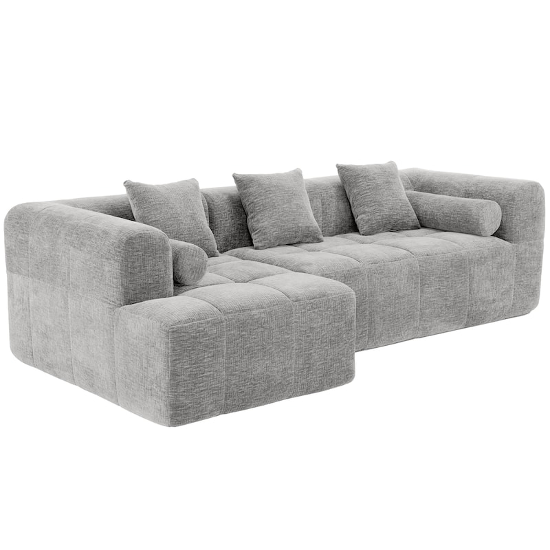 101.2" Chenille Sectional Sofa Full Compressed Sofa Modular Sofa Couch with 2 Side Pockets, Free Combined Sofa