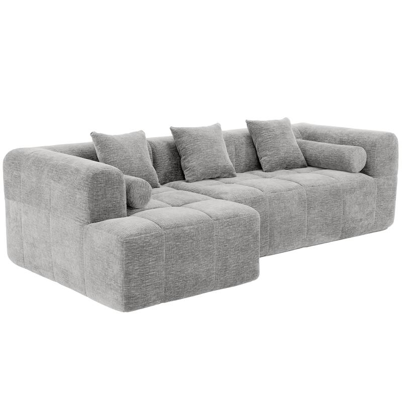 L-Shaped Sectional Sofa with 2 Side Pockets, Full-Compressed Modular Sofa Free-Combined Sofa, Comfy Chenille Deep Seat Sofa