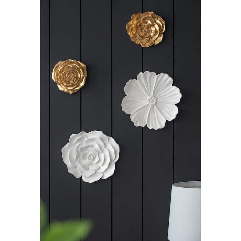 Rose Hanging Wall Accents - 12" - White - Set of 2