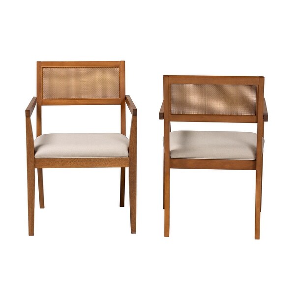 Emilia Modern Japandi Fabric and Wood 2-Piece Arm Chair Set with