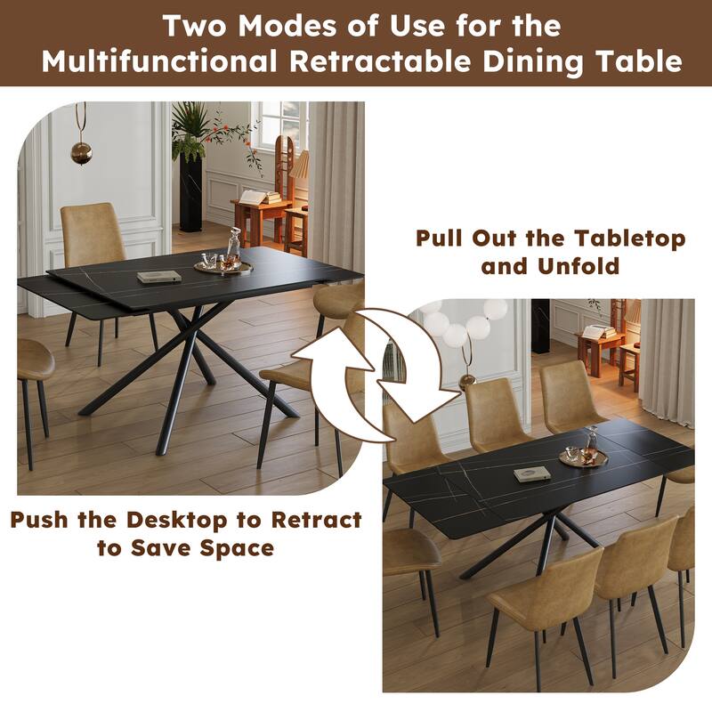 Modern Expandable Dining Table Side Table Coffee Table with Cross Legs, Table & Chairs Set with 4 Chairs
