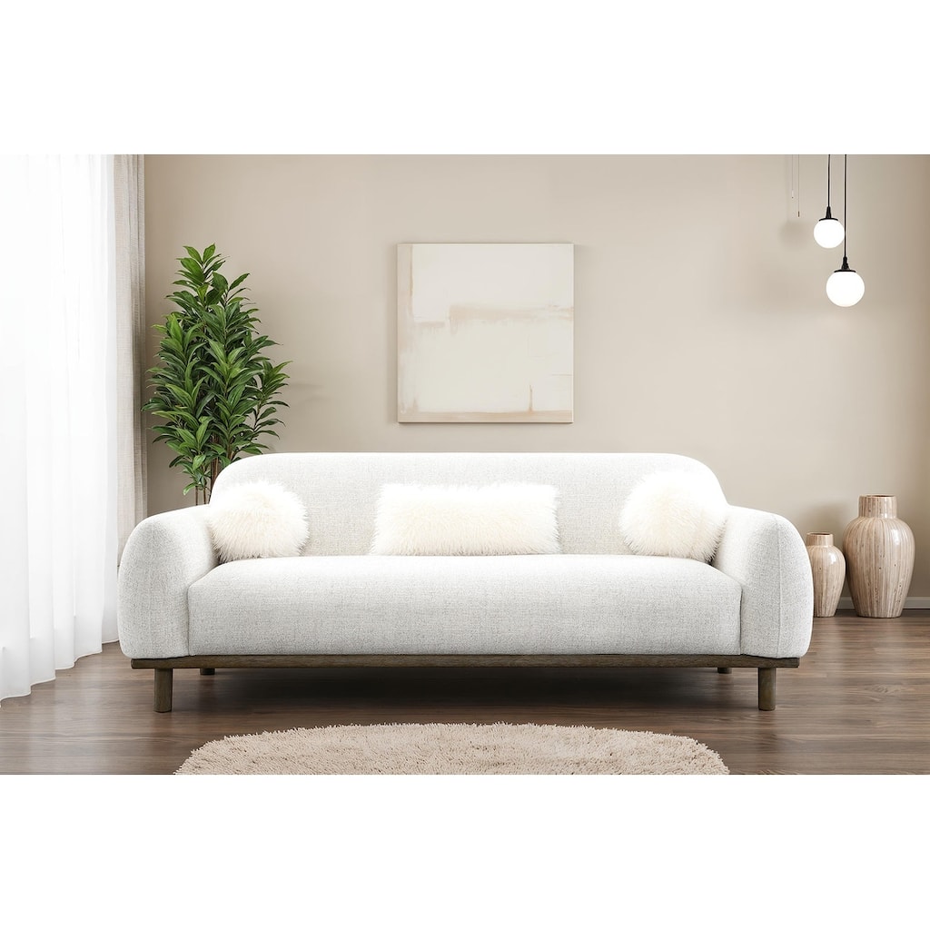 Mid Century Modern Oat Finish 1pc Sofa with Accent Pillows