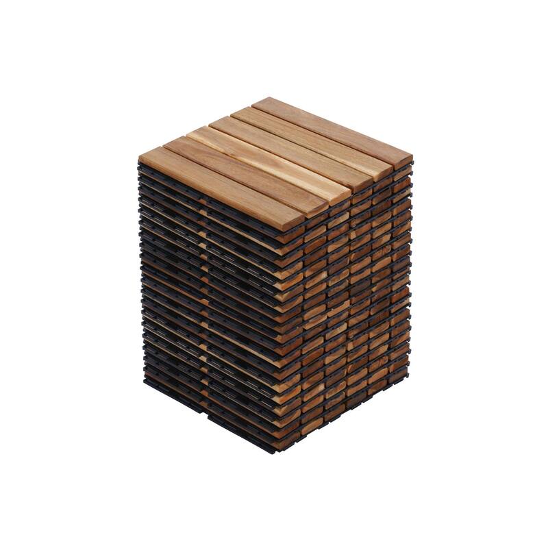 10 PCS Interlocking Deck Tiles Striped Pattern, 12" x 12" Square Acacia Hardwood Outdoor Flooring for Patio,Bancony,Pool Side