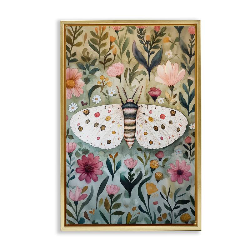 Stupell Flower Speckled Moth Wings Framed Floater Canvas Wall Art Design By The Dutch Lady - 17 x 25 - Gold