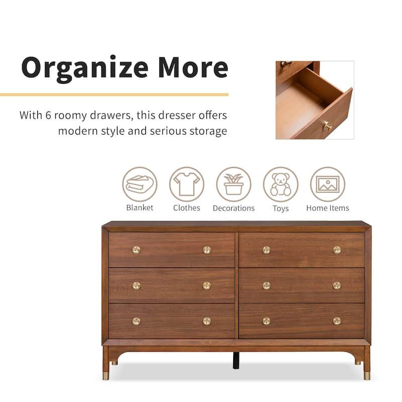 Furniture of America Forma Mid-Century Modern Walnut Solid Wood 6-Drawer Dresser