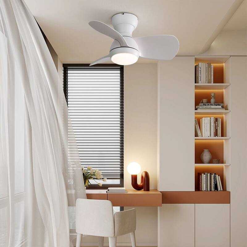 23" Modern Dimmable LED Ceiling Fan Light with Remote Control -  White