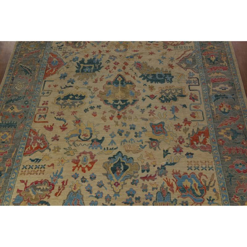 Hand Knotted Oriental 100% Wool Carpet Transitional All-Over Beige & Ivories Oushak Area Rug - 14' 11'' X 12' 0''