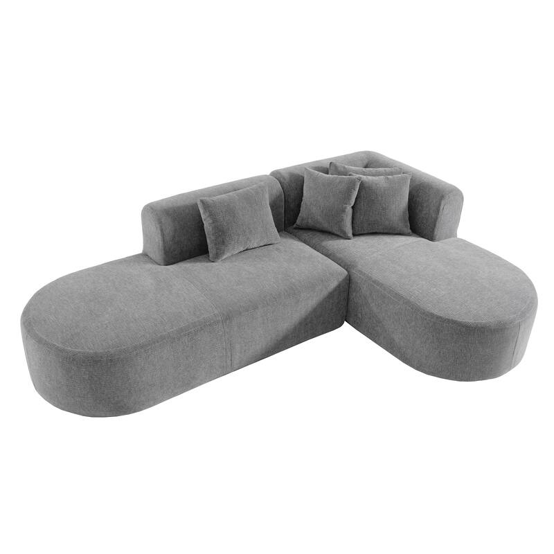 Curved Sectional Sofa with L-Shaped Chaise Lounge, Chenille Upholstered Cloud Sofa, 4 Seater Floor Sofa with 4 Pillows