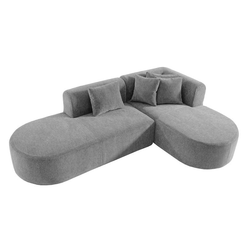 Modern 4-Seater Curved Sectional Sofa with 4 Plush Pillows for Living Room Bedroom