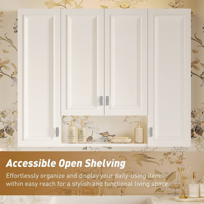 36" Wall Mounted Bathroom Medicine Cabinet with 5 Adjustable Shelves, Modern Storage Cabinet with Soft Close Hinges