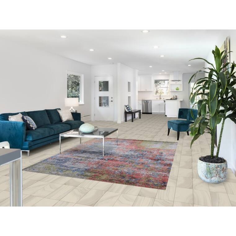 Contemporary Abstract Area Rug Handmade Oriental Wool Carpet - 6'0" X 7'9"