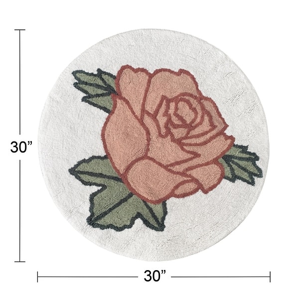 Vintage Floral Collection Accent Floor Rug (30in Round) - Pink and Green Boho Shabby Chic Rose Flower Farmhouse - 2' x 3'