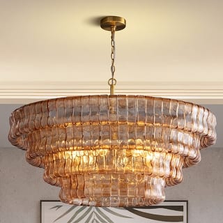 KAYLA 36in-67.4 in. 6-Lights Gold Crystal Drum Chandelier