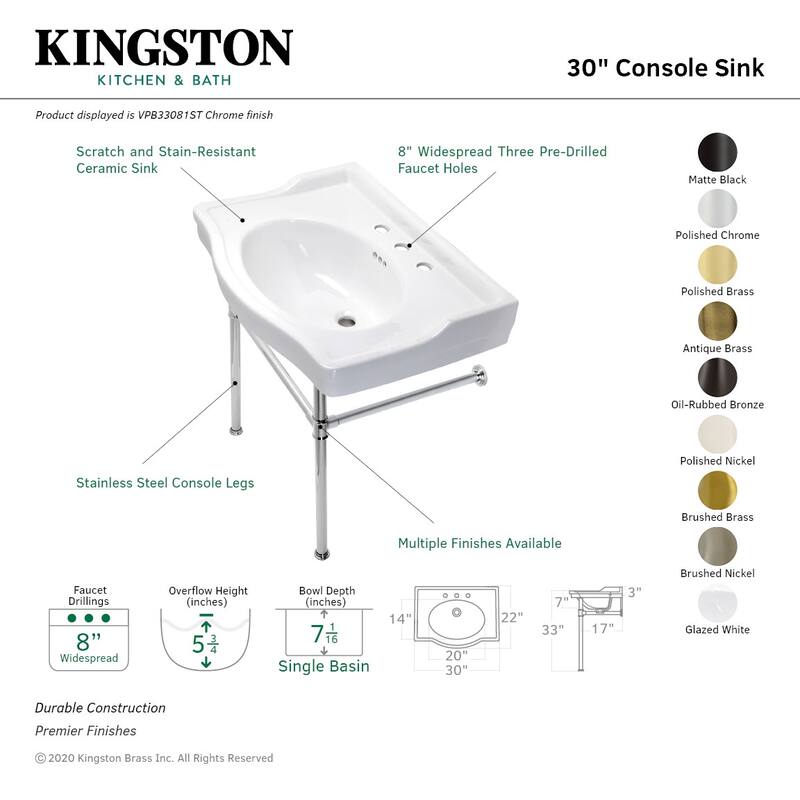 Kingston Brass Victorian 30" Console Sink - Polished Chrome