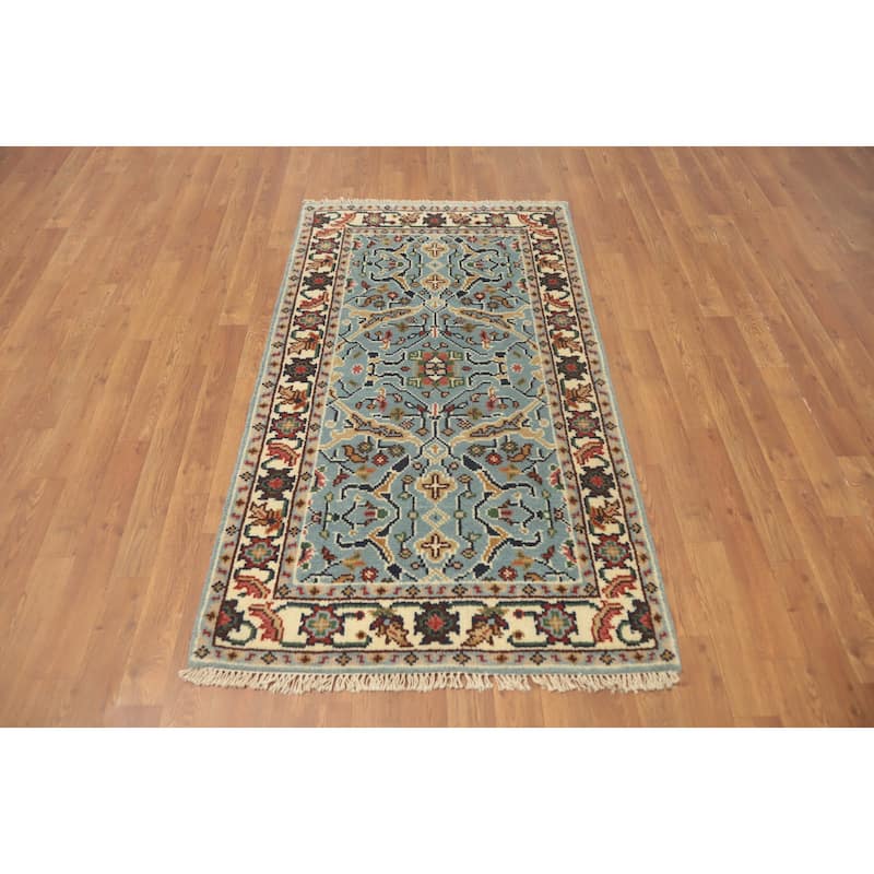 Hand-knotted Transitional Wool Carpet Blue Oushak Rug Floral Oriental Area Rug - 5' 0'' X 2' 10''