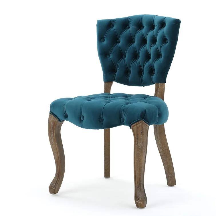 Velvet Dining Chairs Set of 2, Kitchen Side Chairs, Tufted Dining Room Chairs with Padded Seat and Wood Legs for Living Room