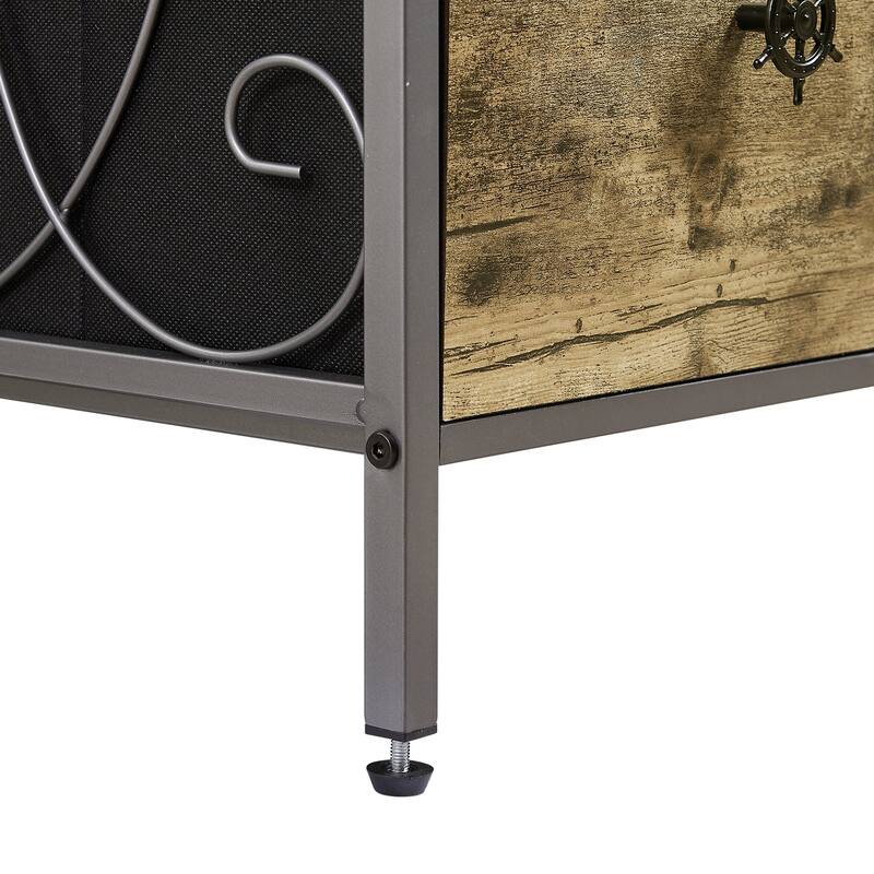 5-Drawer Fabric Dresser with Removable Foldable Drawers Metal Frame with Curved Floral Design Brown Gray Dresser