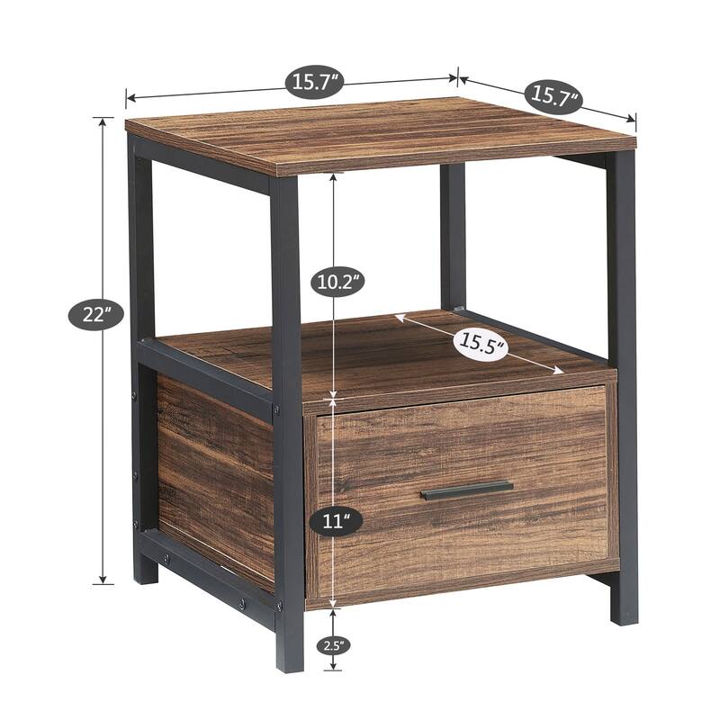 VECELO Nightstand Set of 1/2, Modern Square Side End Table, Living Room, Study Metal Frame